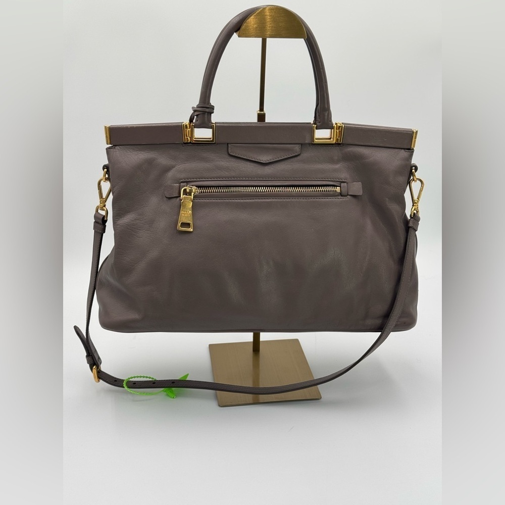 Prada Gray Satchel with Gold Accents - Picture 3 of 17